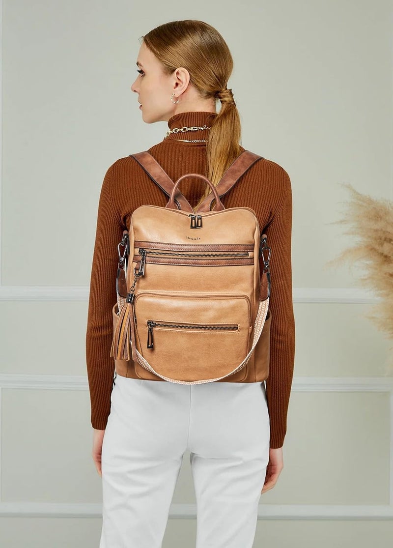 Shrrie Backpack Purse for Women Leather Fashion Designer Travel Backpack Convertible Shoulder Satchel Bag for College Work - Image 2
